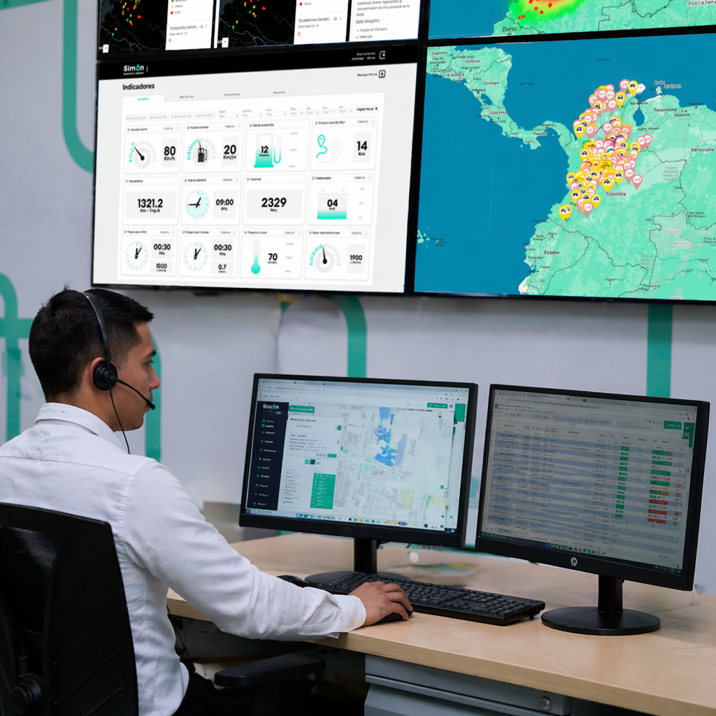 Administrador de flota monitoreando vehículos desde la plataforma Simon
